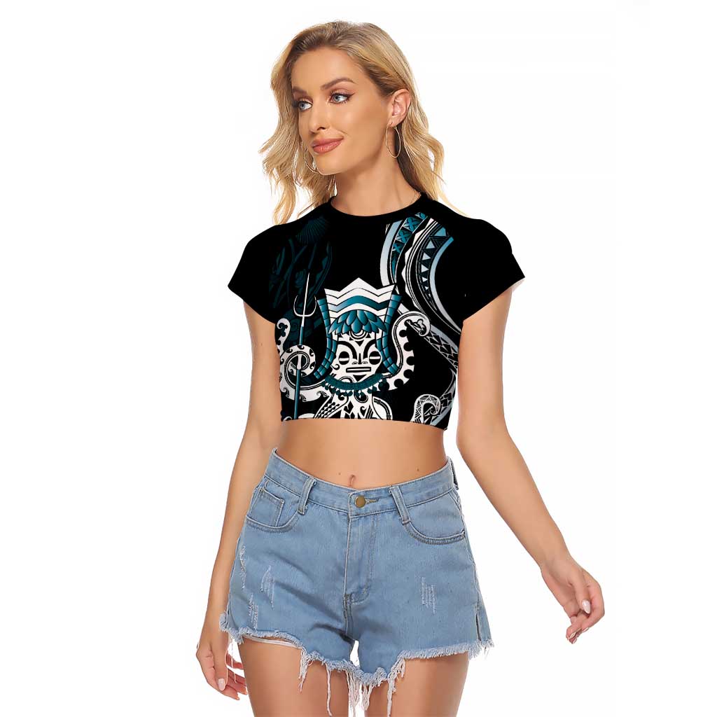 Turquoise Hawaii Kanaloa God Raglan Cropped T Shirt Hawaiian Octopus LT14 Female Turquoise - Polynesian Pride