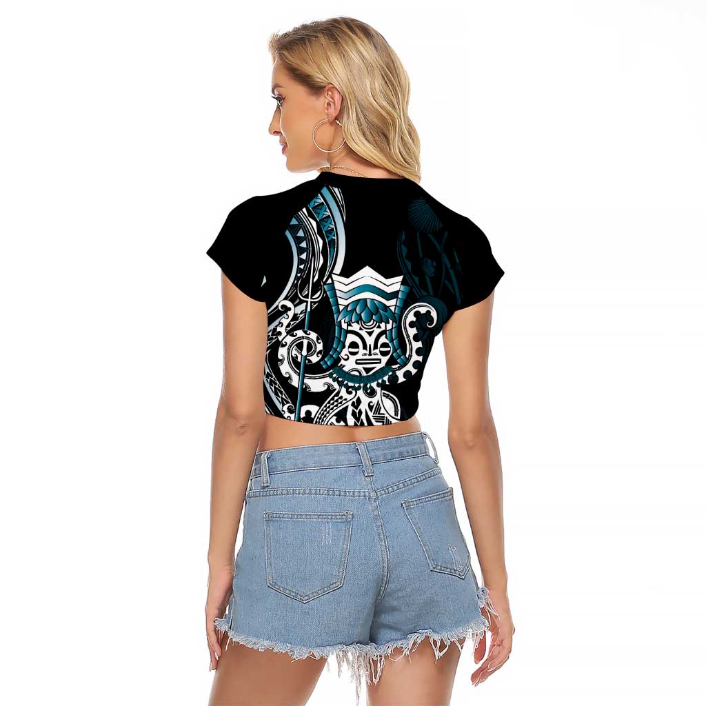 Turquoise Hawaii Kanaloa God Raglan Cropped T Shirt Hawaiian Octopus LT14 - Polynesian Pride