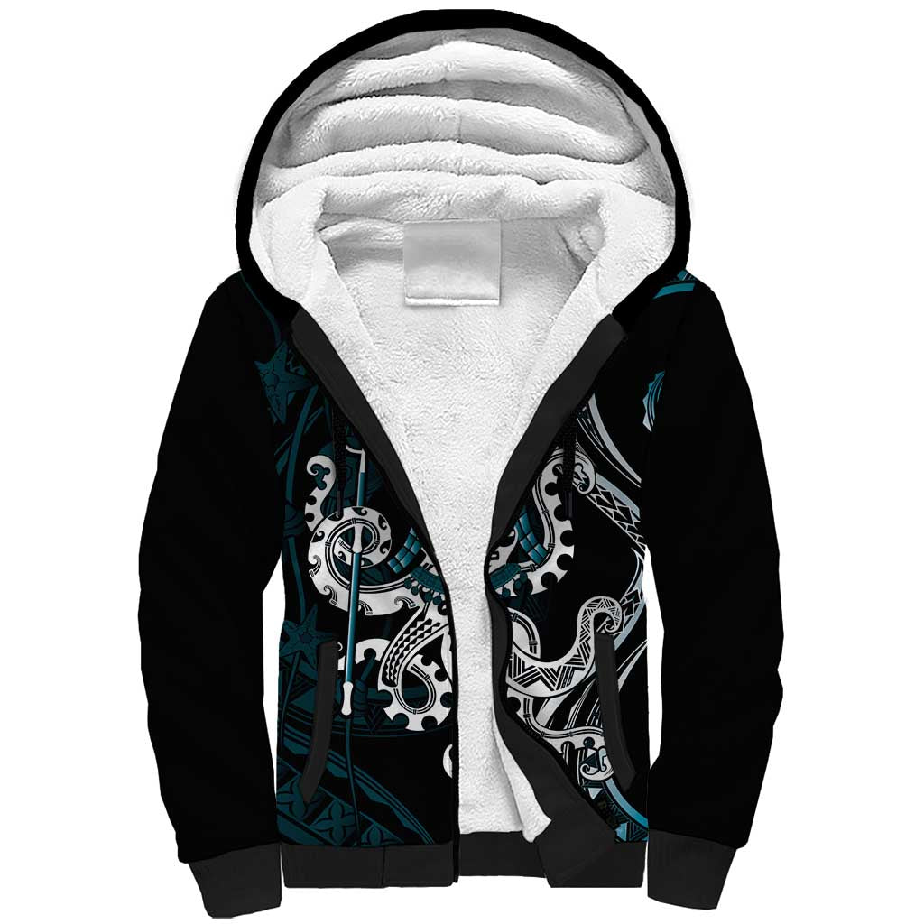 Turquoise Hawaii Kanaloa God Sherpa Hoodie Hawaiian Octopus LT14 Unisex Turquoise - Polynesian Pride