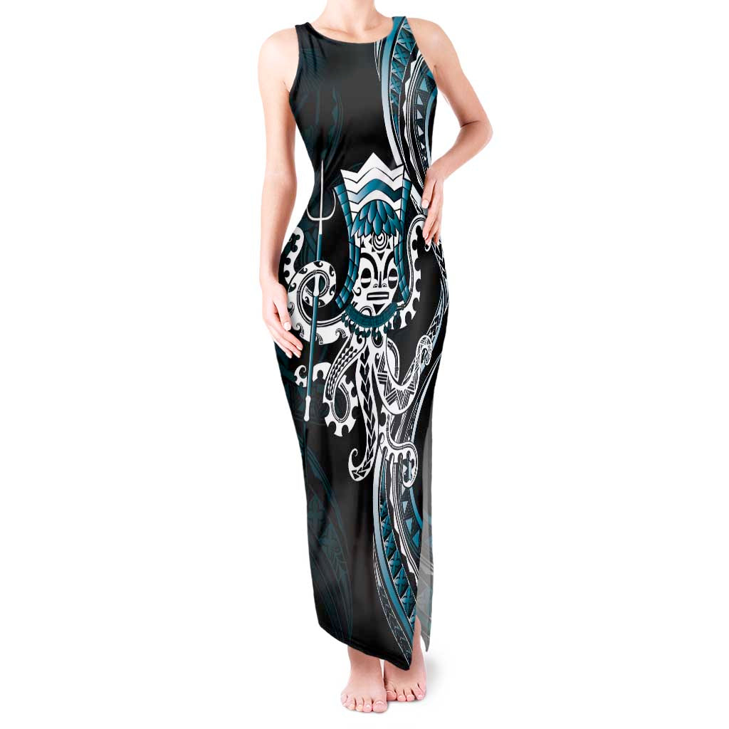 Turquoise Hawaii Kanaloa God Tank Maxi Dress Hawaiian Octopus LT14 Women Turquoise - Polynesian Pride