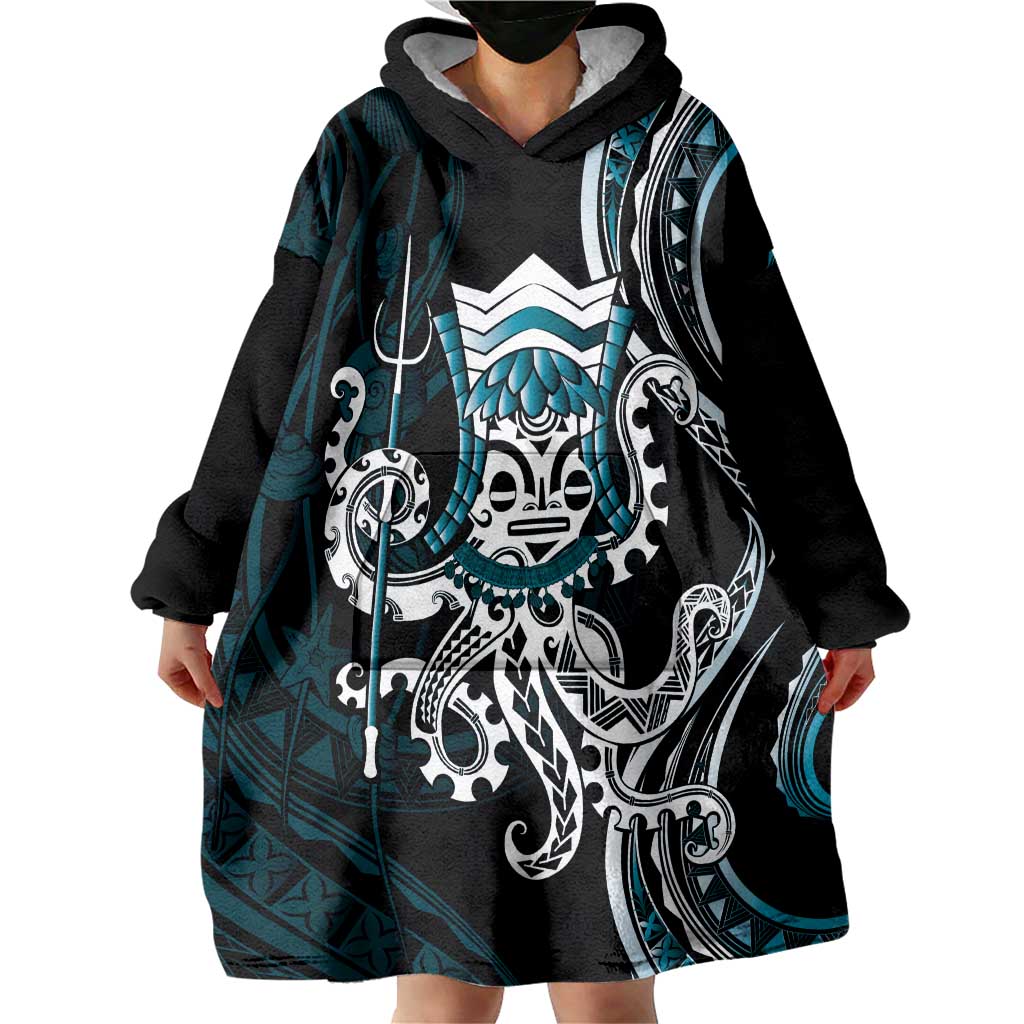 Turquoise Hawaii Kanaloa God Wearable Blanket Hoodie Hawaiian Octopus LT14 - Polynesian Pride
