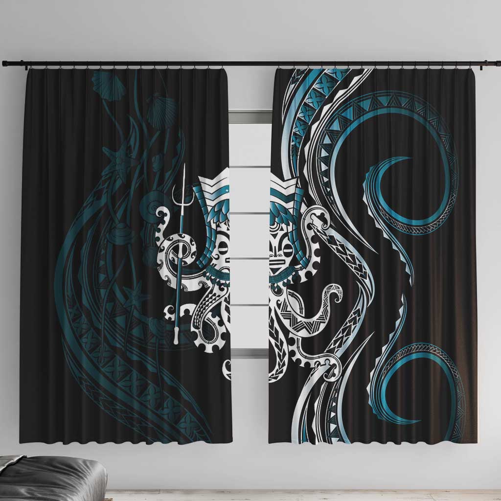 Turquoise Hawaii Kanaloa God Window Curtain Hawaiian Octopus LT14 With Hooks Turquoise - Polynesian Pride
