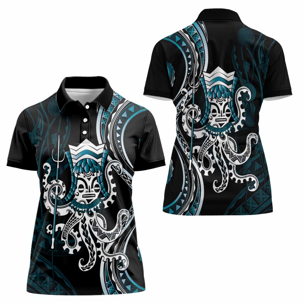 Turquoise Hawaii Kanaloa God Women Polo Shirt Hawaiian Octopus