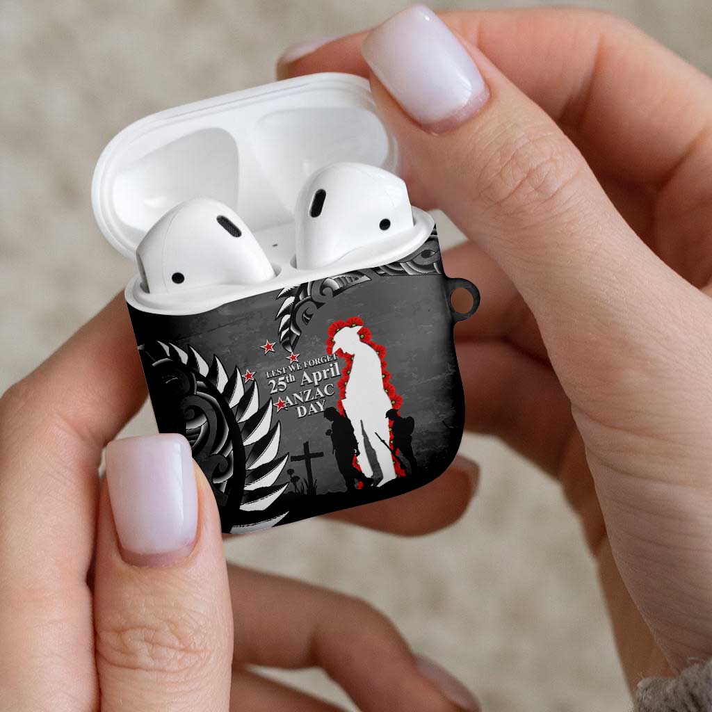 New Zealand ANZAC Day AirPods Case 25th April Silver Fern With Poppy - Polynesian Pride