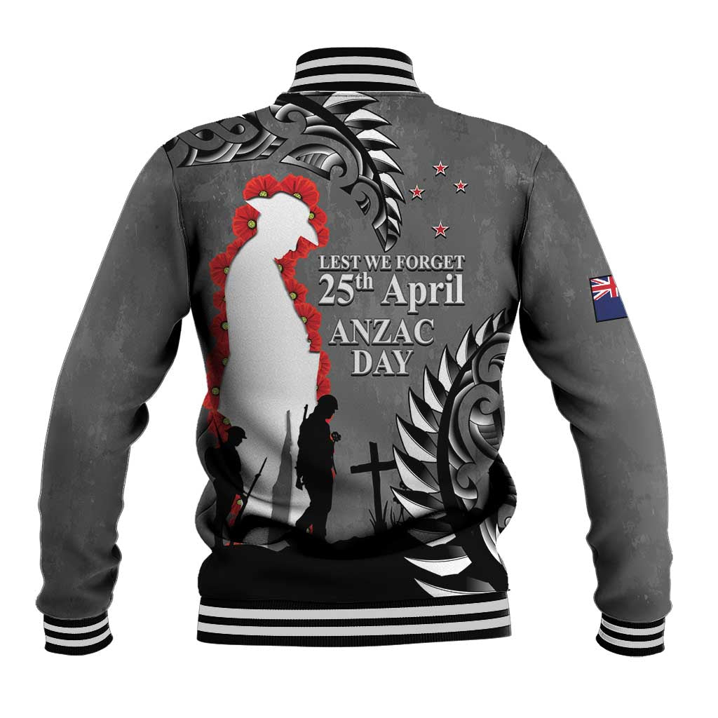New Zealand ANZAC Day Baseball Jacket 25th April Silver Fern With Poppy LT14 - Polynesian Pride