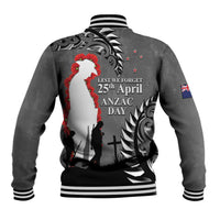 New Zealand ANZAC Day Baseball Jacket 25th April Silver Fern With Poppy LT14 - Polynesian Pride
