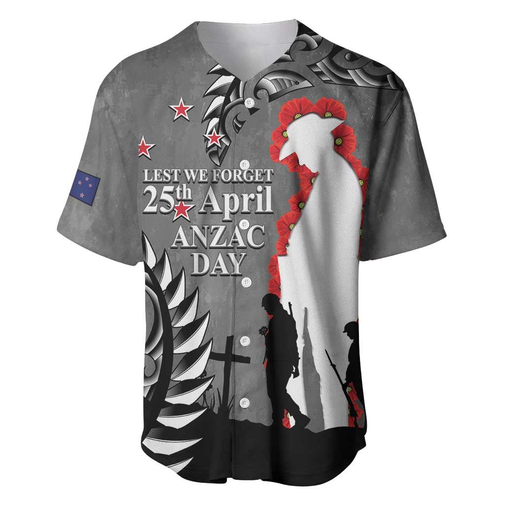 New Zealand ANZAC Day Baseball Jersey 25th April Silver Fern With Poppy