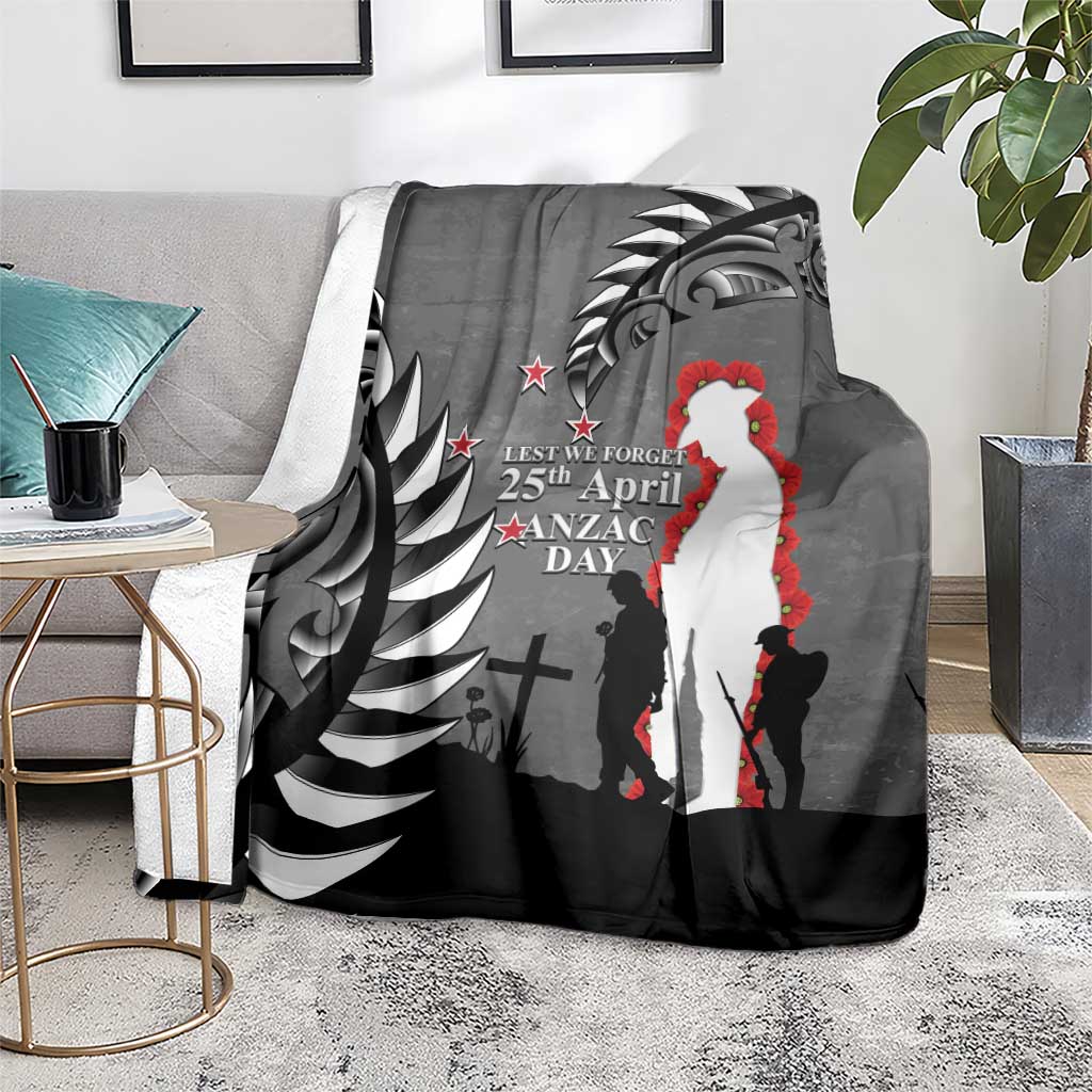 New Zealand ANZAC Day Blanket 25th April Silver Fern With Poppy LT14 - Polynesian Pride