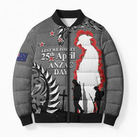 New Zealand ANZAC Day Bomber Puffer Jacket 25th April Silver Fern With Poppy - Polynesian Pride