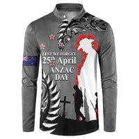 New Zealand ANZAC Day Button Sweatshirt 25th April Silver Fern With Poppy LT14 Gray - Polynesian Pride