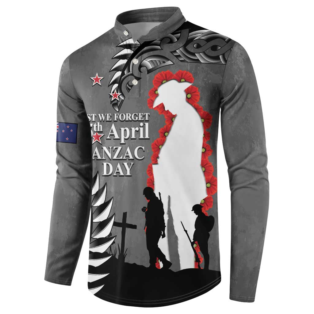 New Zealand ANZAC Day Button Sweatshirt 25th April Silver Fern With Poppy LT14 - Polynesian Pride
