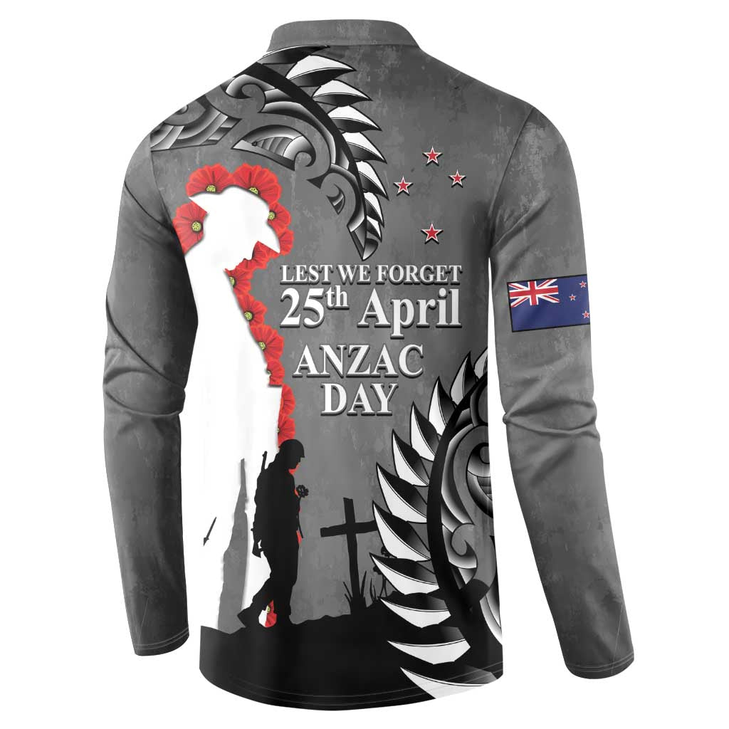 New Zealand ANZAC Day Button Sweatshirt 25th April Silver Fern With Poppy LT14 - Polynesian Pride