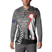 New Zealand ANZAC Day Button Sweatshirt 25th April Silver Fern With Poppy LT14 - Polynesian Pride
