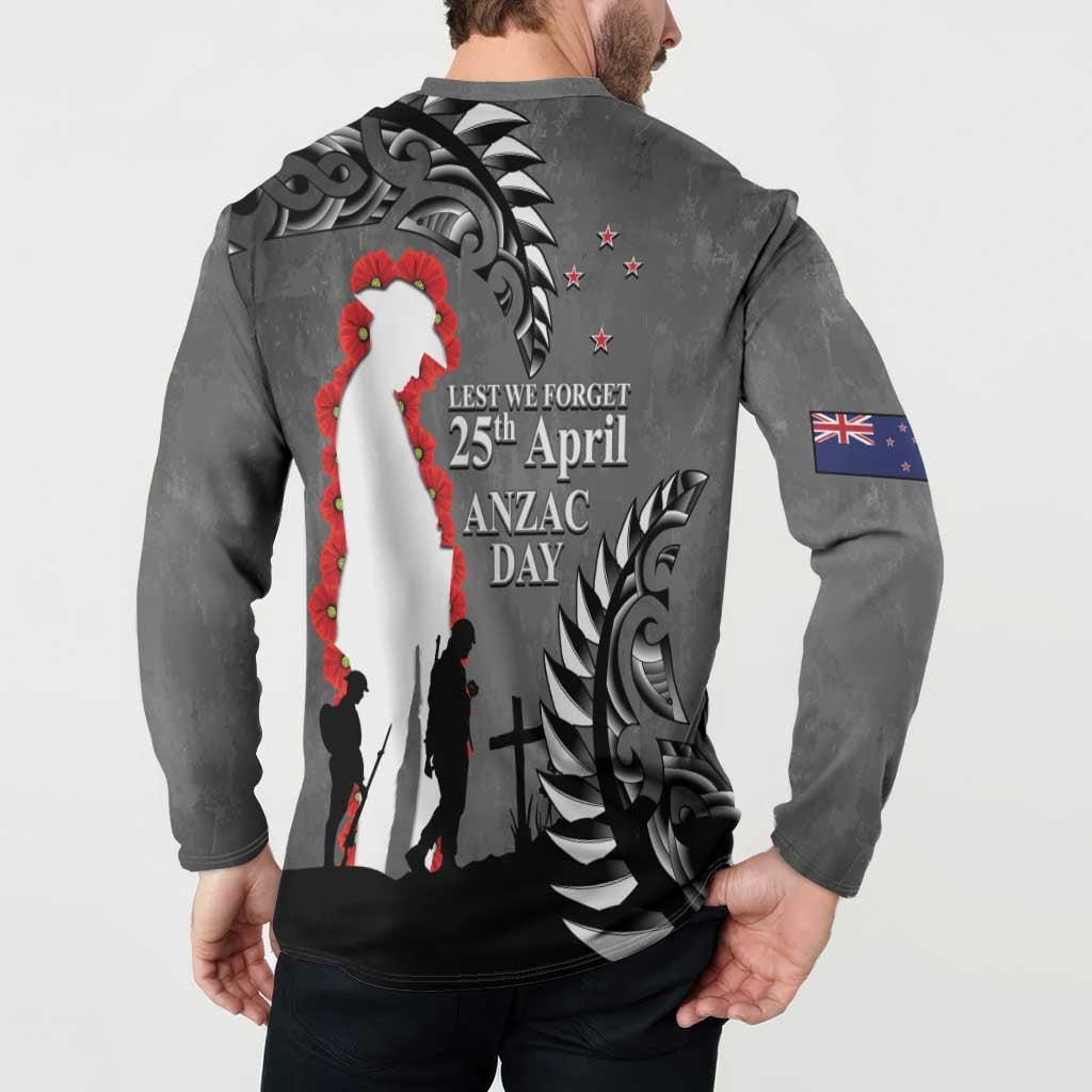 New Zealand ANZAC Day Button Sweatshirt 25th April Silver Fern With Poppy LT14 - Polynesian Pride