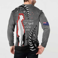 New Zealand ANZAC Day Button Sweatshirt 25th April Silver Fern With Poppy LT14 - Polynesian Pride