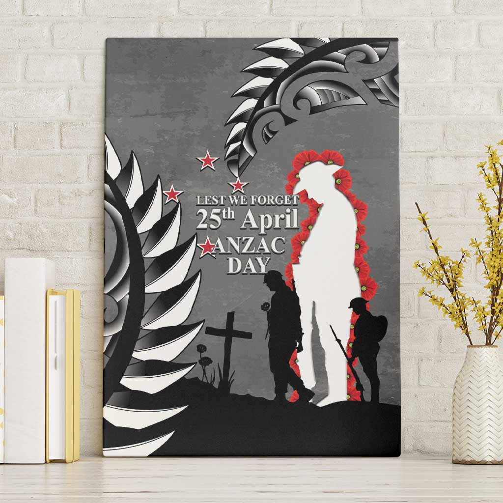 New Zealand ANZAC Day Canvas Wall Art 25th April Silver Fern With Poppy LT14 Without Frame Gray - Polynesian Pride