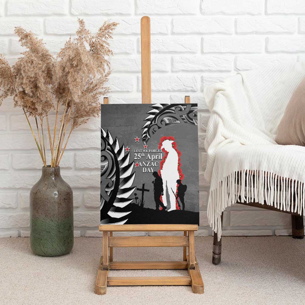 New Zealand ANZAC Day Canvas Wall Art 25th April Silver Fern With Poppy LT14 - Polynesian Pride