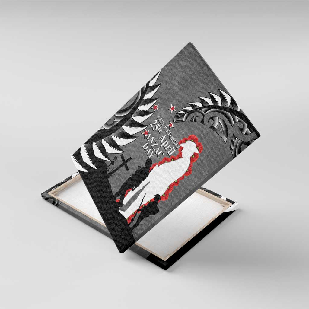 New Zealand ANZAC Day Canvas Wall Art 25th April Silver Fern With Poppy LT14 With Frame Gray - Polynesian Pride