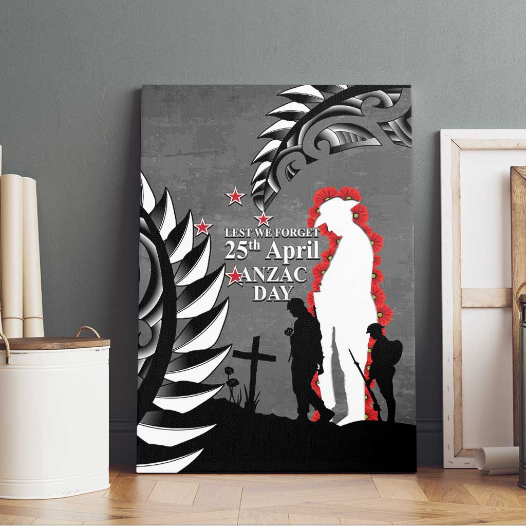 New Zealand ANZAC Day Canvas Wall Art 25th April Silver Fern With Poppy LT14 - Polynesian Pride