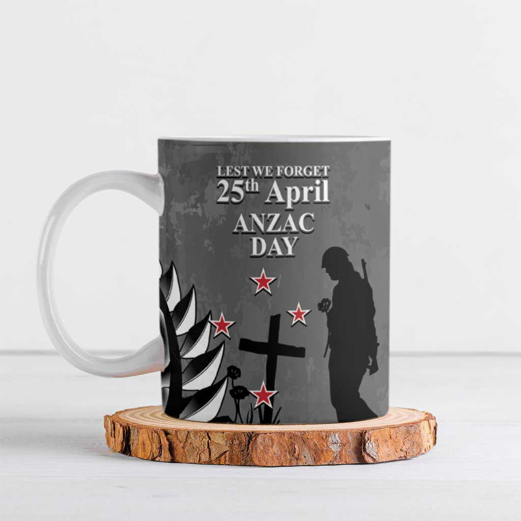 New Zealand ANZAC Day Ceramic Mug 25th April Silver Fern With Poppy - Polynesian Pride