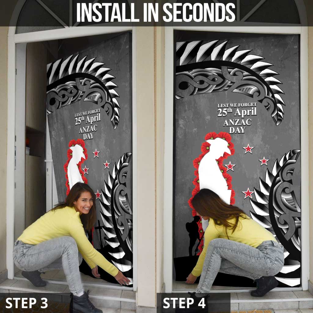 New Zealand ANZAC Day Door Cover 25th April Silver Fern With Poppy - Polynesian Pride
