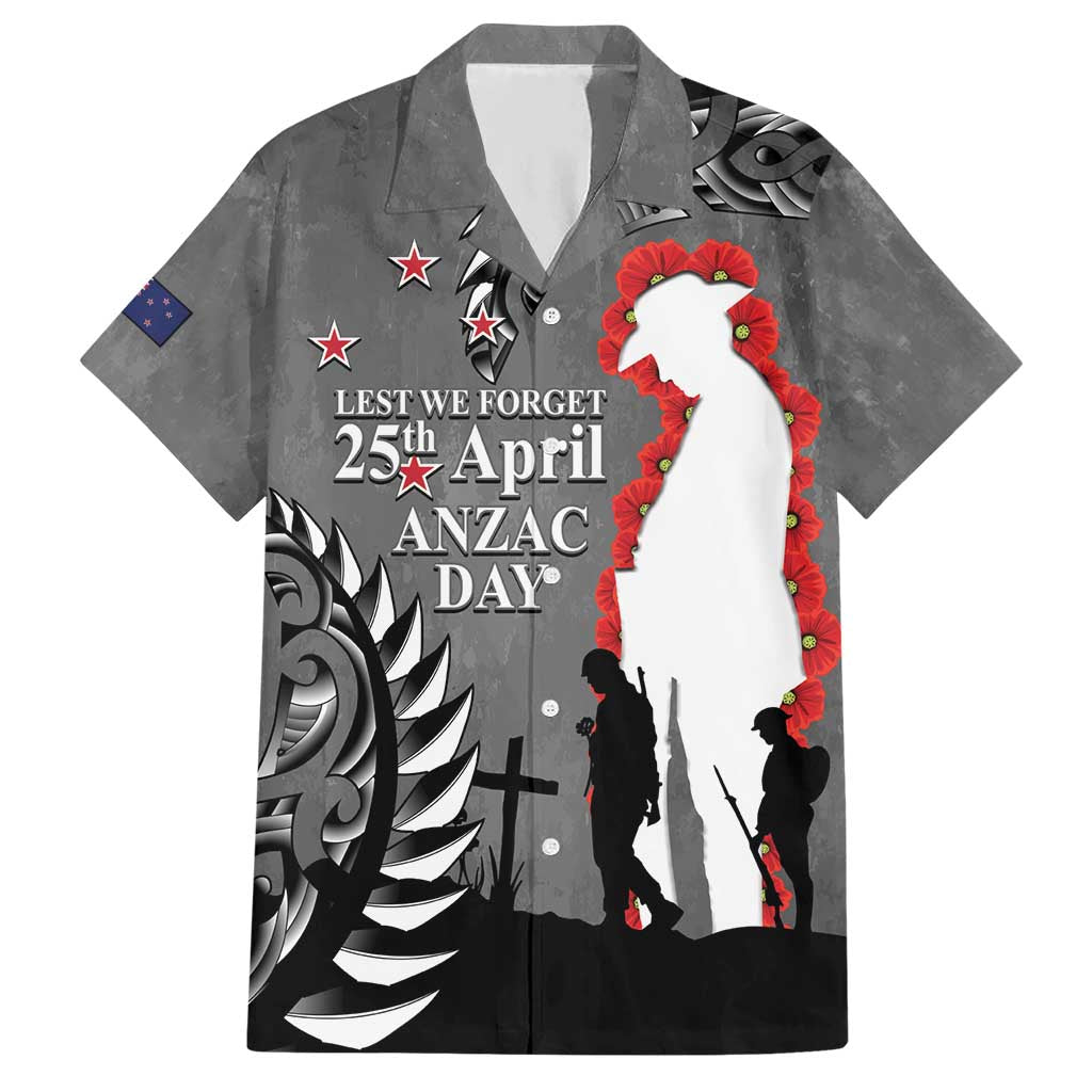 New Zealand ANZAC Day Hawaiian Shirt 25th April Silver Fern With Poppy