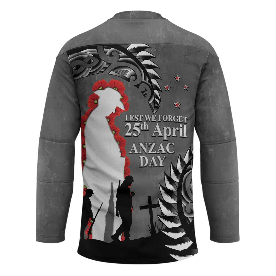 New Zealand ANZAC Day Hockey Jersey 25th April Silver Fern With Poppy - Polynesian Pride