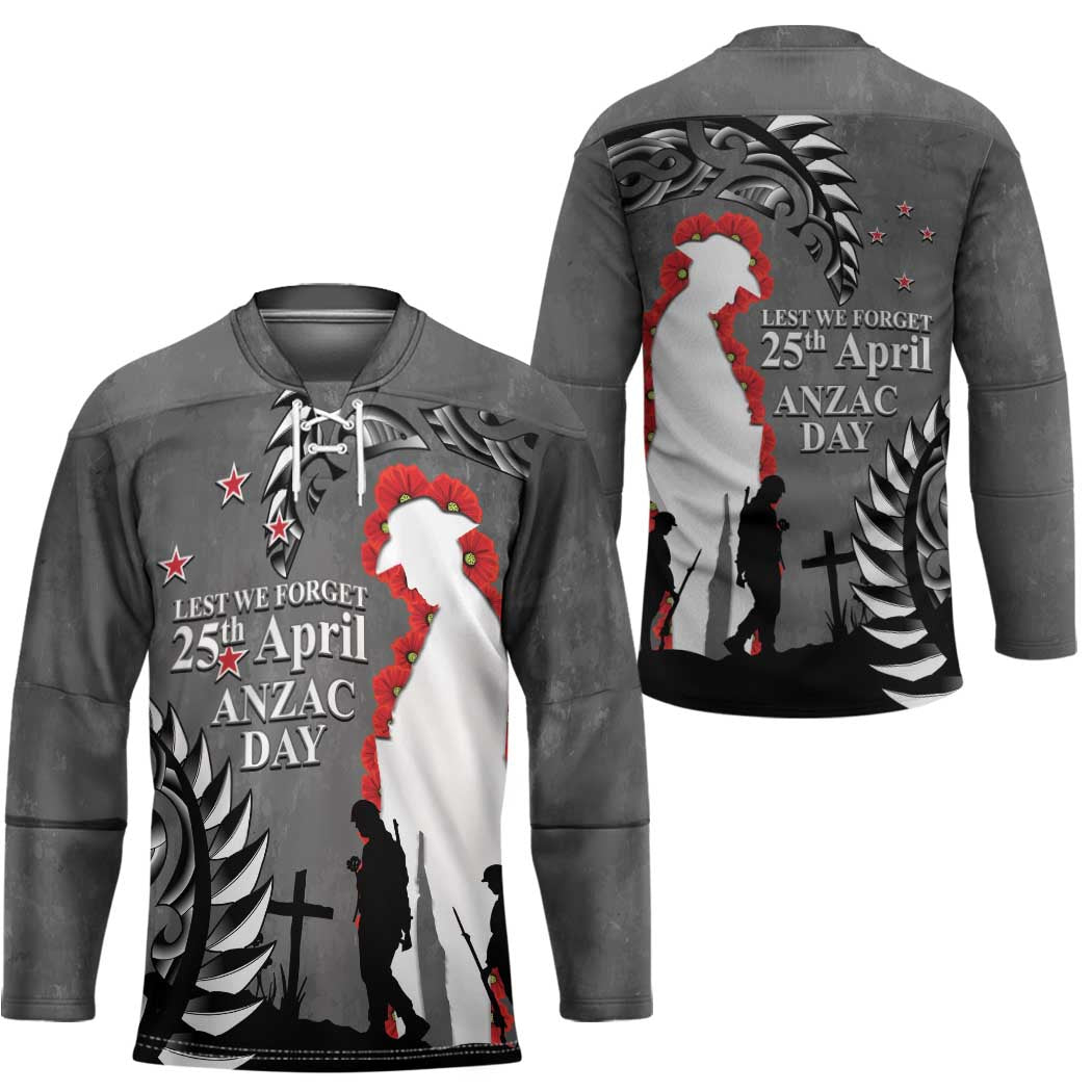 New Zealand ANZAC Day Hockey Jersey 25th April Silver Fern With Poppy - Polynesian Pride