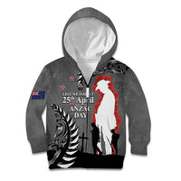 New Zealand ANZAC Day Kid Hoodie 25th April Silver Fern With Poppy