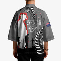 New Zealand ANZAC Day Kimono 25th April Silver Fern With Poppy - Polynesian Pride