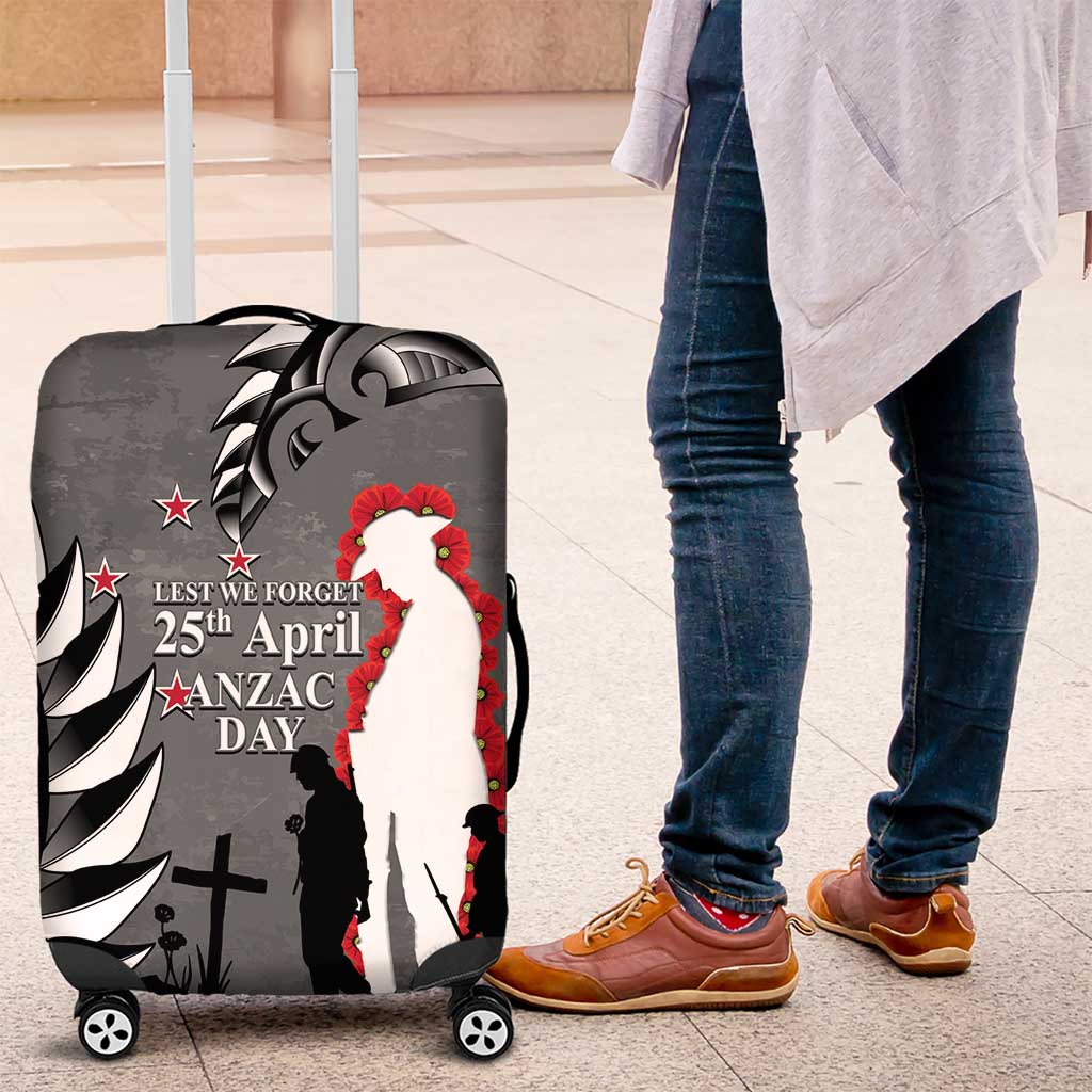 New Zealand ANZAC Day Luggage Cover 25th April Silver Fern With Poppy