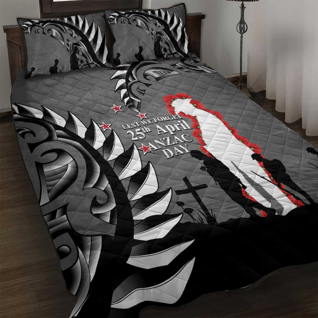 New Zealand ANZAC Day Quilt Bed Set 25th April Silver Fern With Poppy