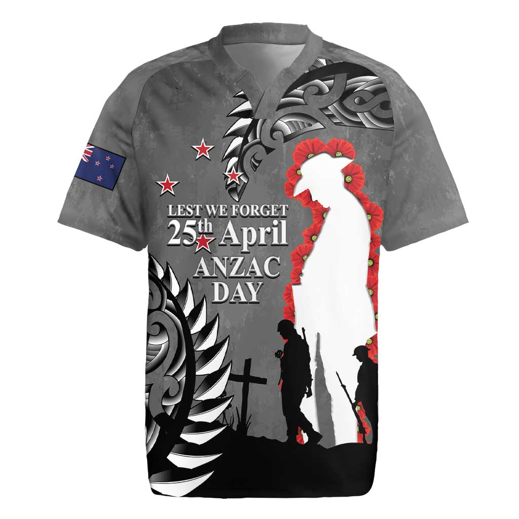 New Zealand ANZAC Day Rugby Jersey 25th April Silver Fern With Poppy