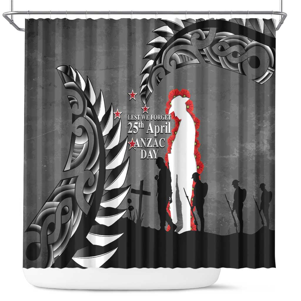 New Zealand ANZAC Day Shower Curtain 25th April Silver Fern With Poppy