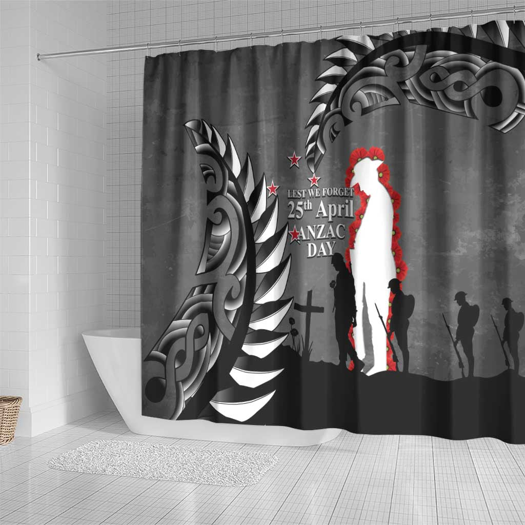New Zealand ANZAC Day Shower Curtain 25th April Silver Fern With Poppy