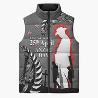 New Zealand ANZAC Day Sleeveless Puffer Jacket 25th April Silver Fern With Poppy - Polynesian Pride