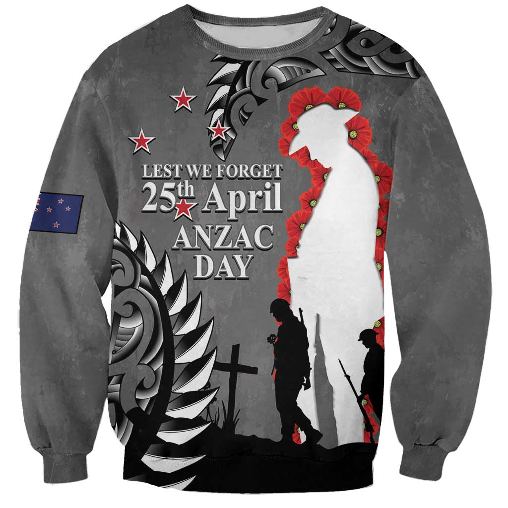 New Zealand ANZAC Day Sweatshirt 25th April Silver Fern With Poppy