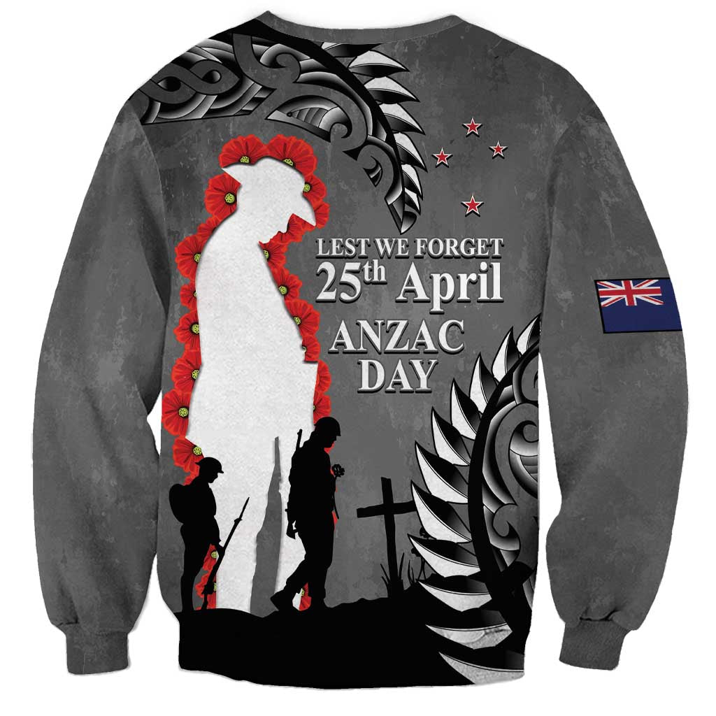 New Zealand ANZAC Day Sweatshirt 25th April Silver Fern With Poppy LT14 - Polynesian Pride