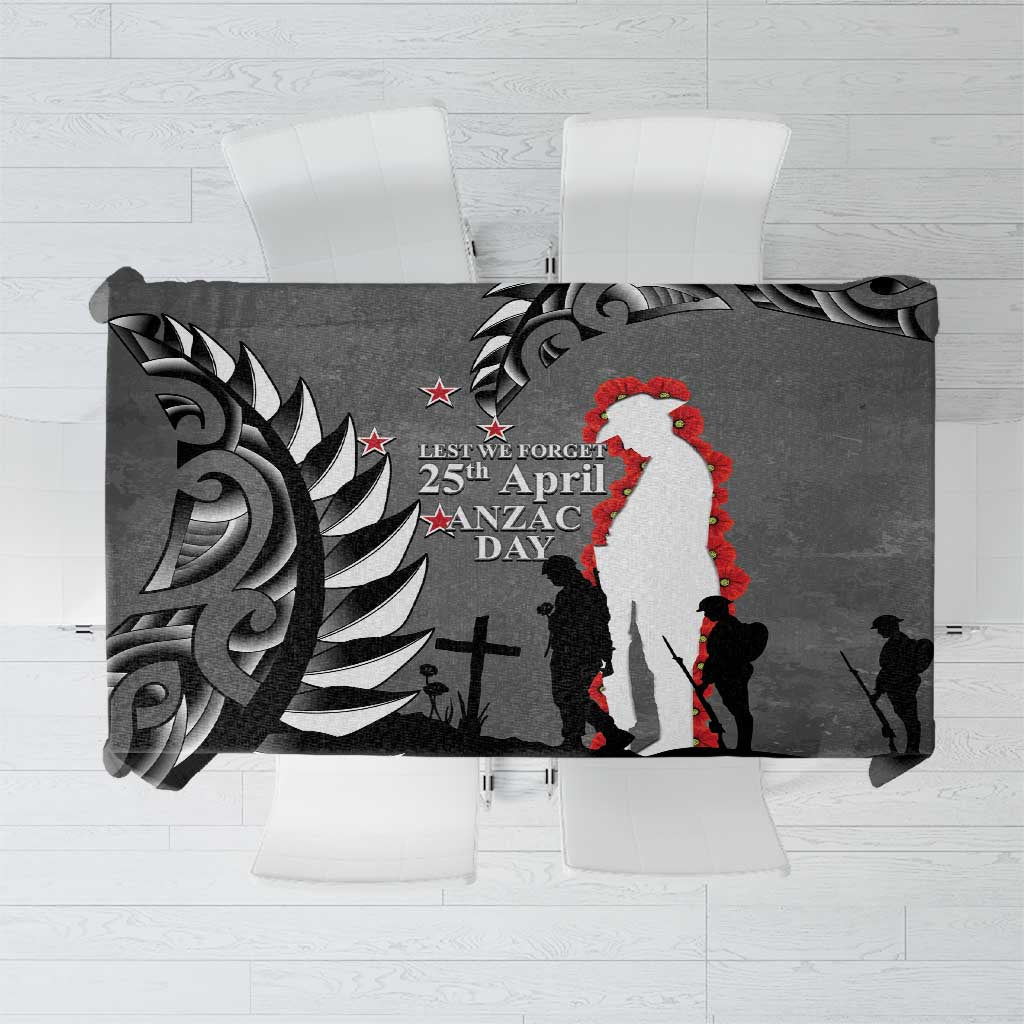 New Zealand ANZAC Day Tablecloth 25th April Silver Fern With Poppy LT14 Gray - Polynesian Pride