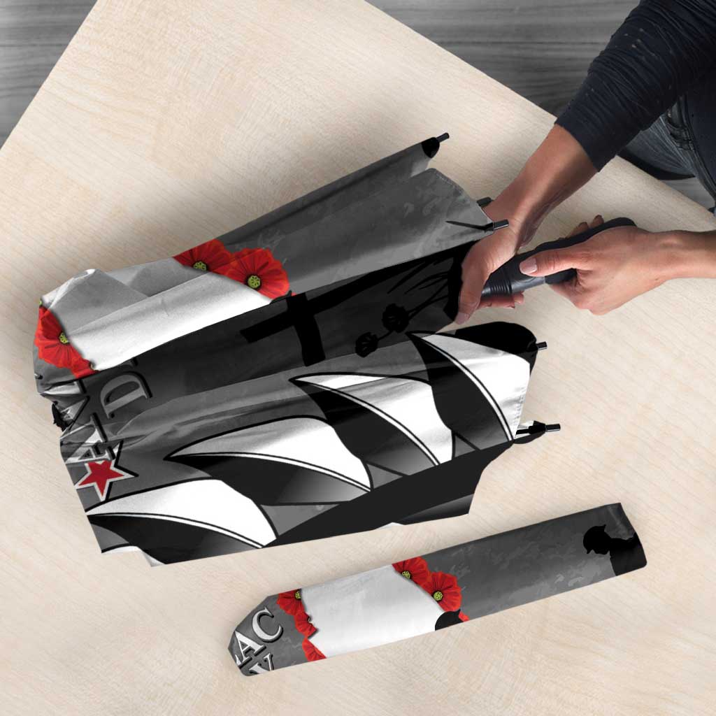 New Zealand ANZAC Day Umbrella 25th April Silver Fern With Poppy - Polynesian Pride