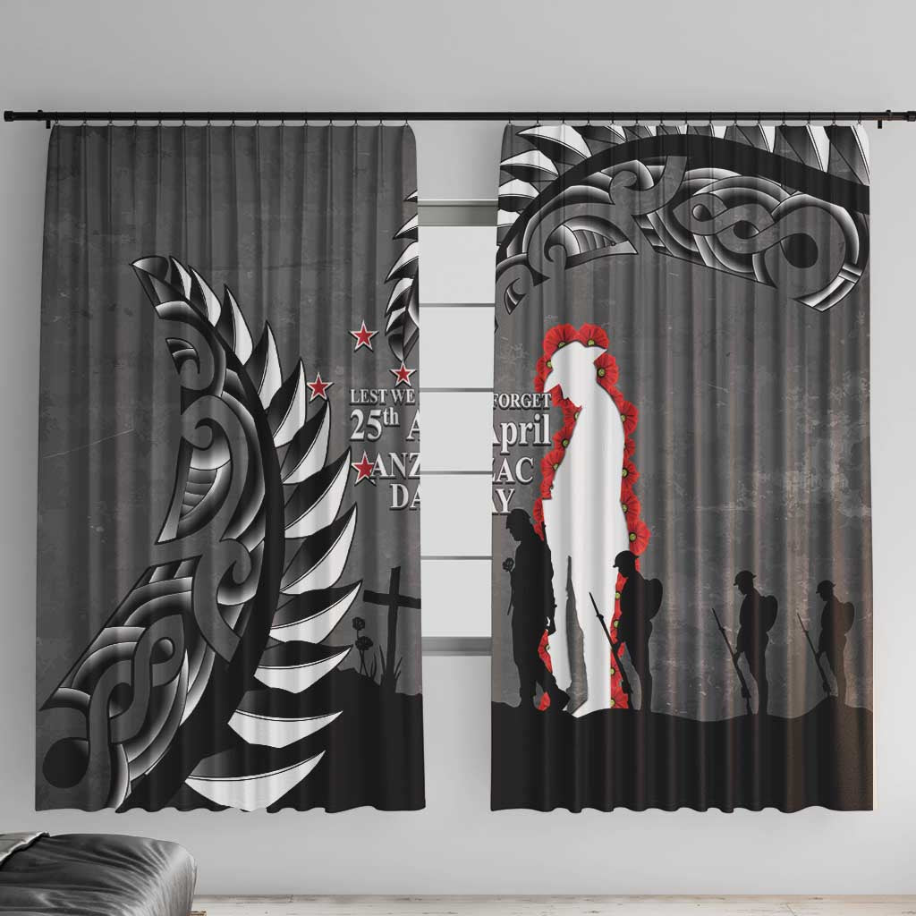 New Zealand ANZAC Day Window Curtain 25th April Silver Fern With Poppy LT14 With Hooks Gray - Polynesian Pride