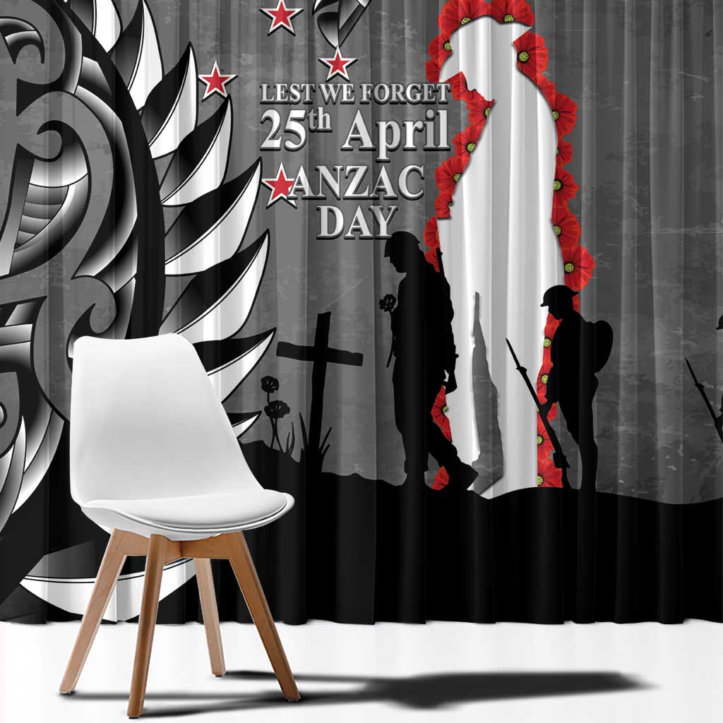 New Zealand ANZAC Day Window Curtain 25th April Silver Fern With Poppy LT14 - Polynesian Pride