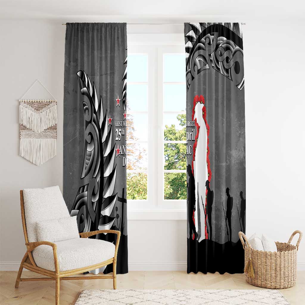 New Zealand ANZAC Day Window Curtain 25th April Silver Fern With Poppy LT14 - Polynesian Pride