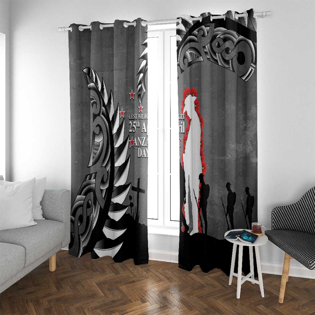 New Zealand ANZAC Day Window Curtain 25th April Silver Fern With Poppy LT14 With Grommets Gray - Polynesian Pride