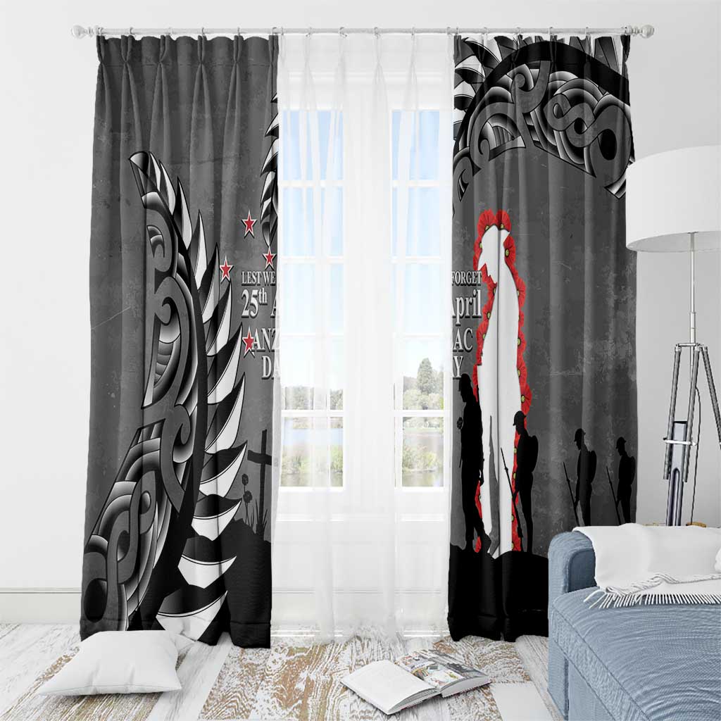 New Zealand ANZAC Day Window Curtain 25th April Silver Fern With Poppy LT14 - Polynesian Pride