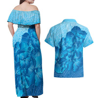 Aloha Hawaii Molokai Island Couples Matching Off Shoulder Maxi Dress and Hawaiian Shirt Hibiscus Tribal Honu Hawaiian Tattoo