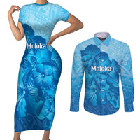 Aloha Hawaii Molokai Island Couples Matching Short Sleeve Bodycon Dress and Long Sleeve Button Shirt Hibiscus Tribal Honu Hawaiian Tattoo
