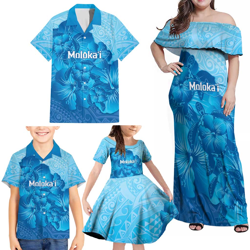 Aloha Hawaii Molokai Island Family Matching Off Shoulder Maxi Dress and Hawaiian Shirt Hibiscus Tribal Honu Hawaiian Tattoo