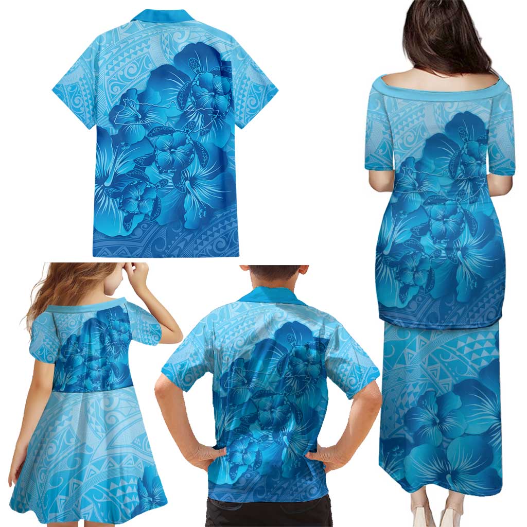 Aloha Hawaii Molokai Island Family Matching Puletasi and Hawaiian Shirt Hibiscus Tribal Honu Hawaiian Tattoo
