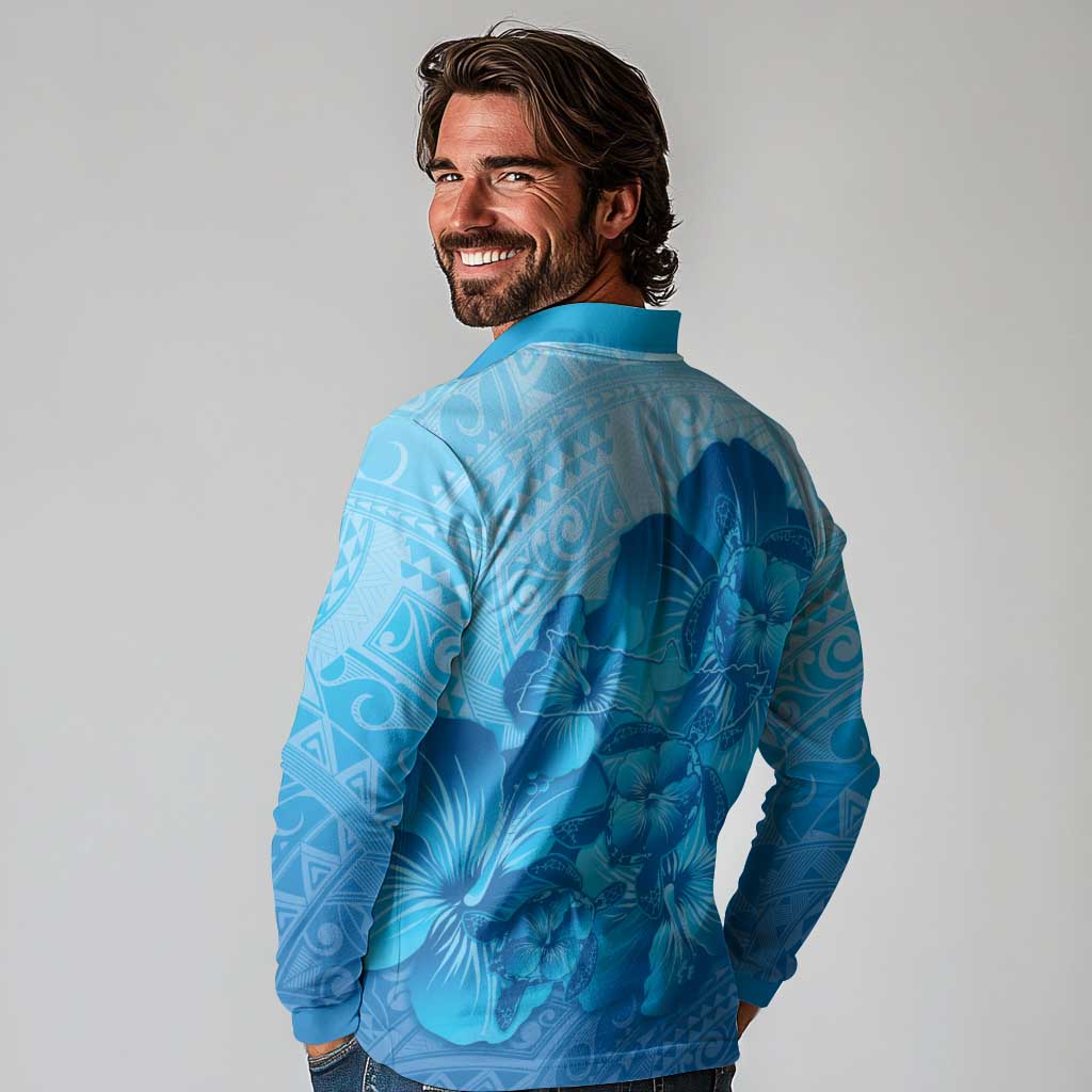 Aloha Hawaii Molokai Island Long Sleeve Polo Shirt Hibiscus Tribal Honu Hawaiian Tattoo